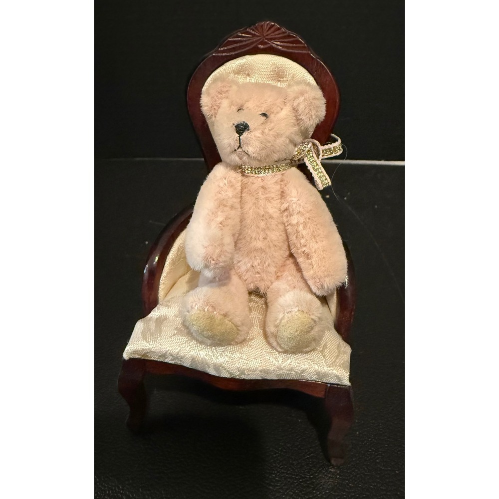 Norma Thomas 3in Miniature Teddy Bear Pink Vintage 1992 Wingback Chair